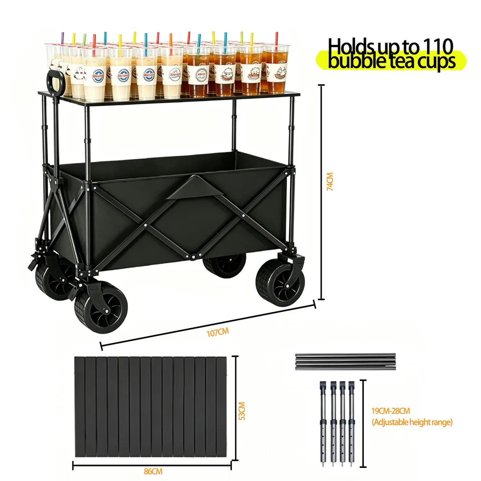 Multi-functional Foldable Camping Cart With Removable Tabletop, Expandable Rear Storage Space, All-terrain Wheels, Suitable For Outdoor view 8