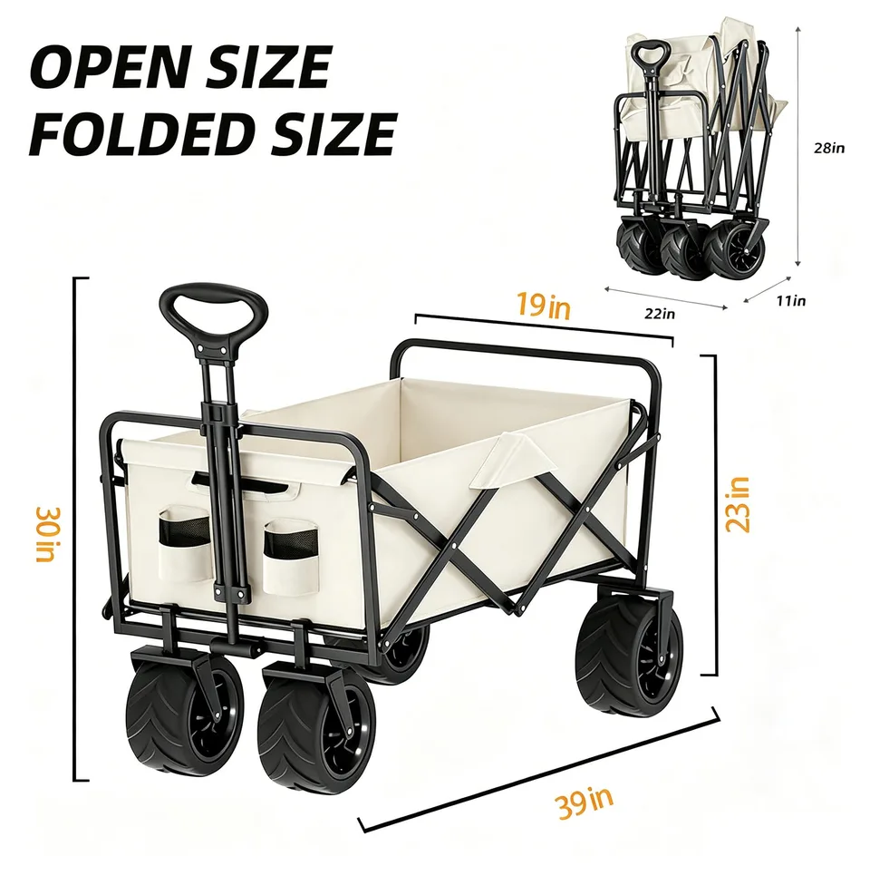 Foldable Multifunctional Camp Trailer Large Capacity Outdoor Camping Beach Trolley Available In Black And Beige view 2