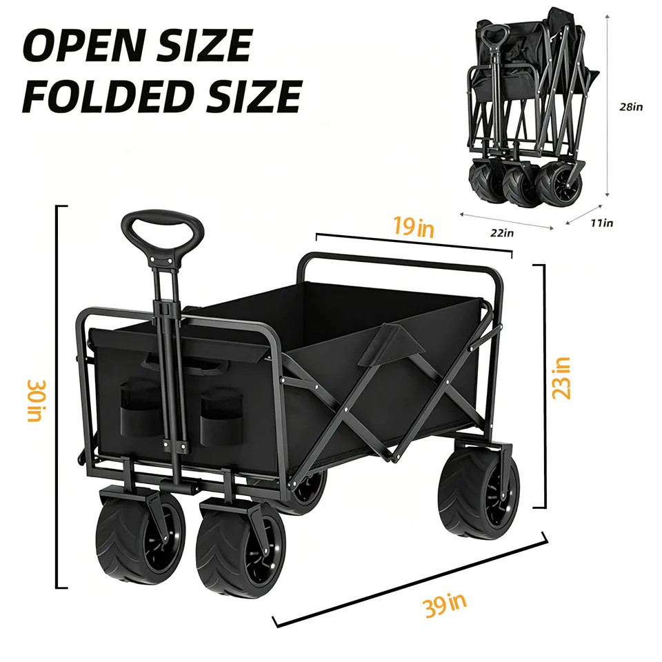 Foldable Multifunctional Camp Trailer Large Capacity Outdoor Camping Beach Trolley Available In Black And Beige view 1