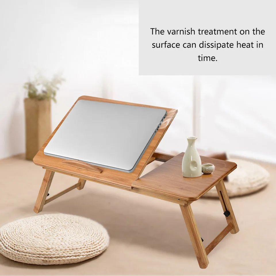 Portable Foldable Wooden Bamboo Laptop Table Sofa Bed Office Laptop Stand Adjustable 62*34 view 5