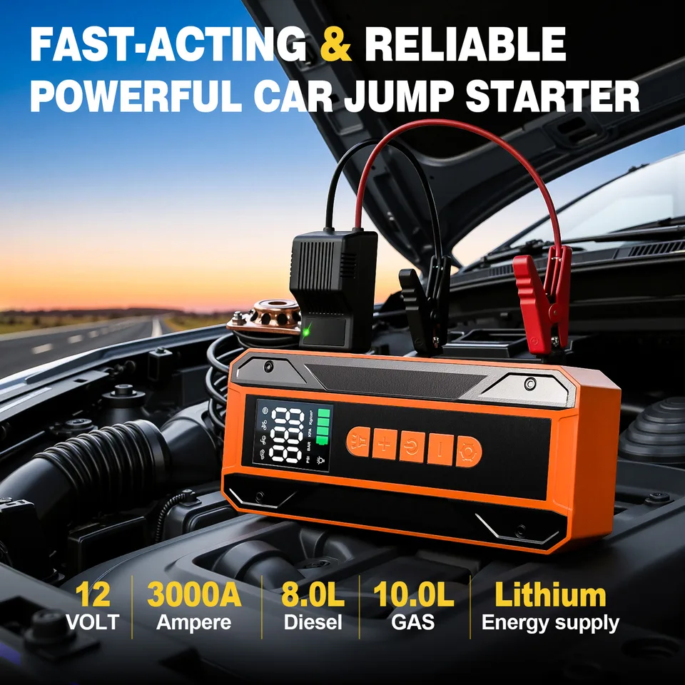 Air Pump Car Jumper Starter Portable Battery Pack With 150PSI Tire Inflator, 12V Jumper Box For Car Charger Battery Booster With LCD view 3