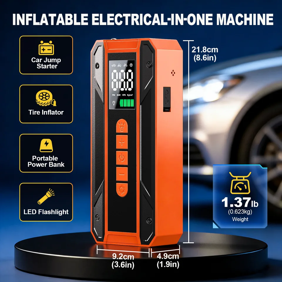 Air Pump Car Jumper Starter Portable Battery Pack With 150PSI Tire Inflator, 12V Jumper Box For Car Charger Battery Booster With LCD view 4