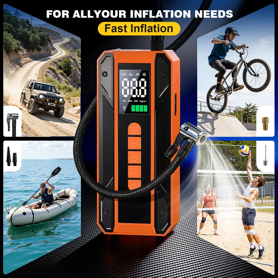 Air Pump Car Jumper Starter Portable Battery Pack With 150PSI Tire Inflator, 12V Jumper Box For Car Charger Battery Booster With LCD view 2