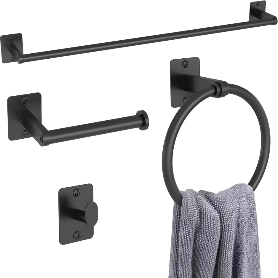 Black Bathroom Accessories Set 4-Piece Bathroom Hardware Set 24 Inch Towel Bar Robe Hooks Toilet Paper Holder view 1
