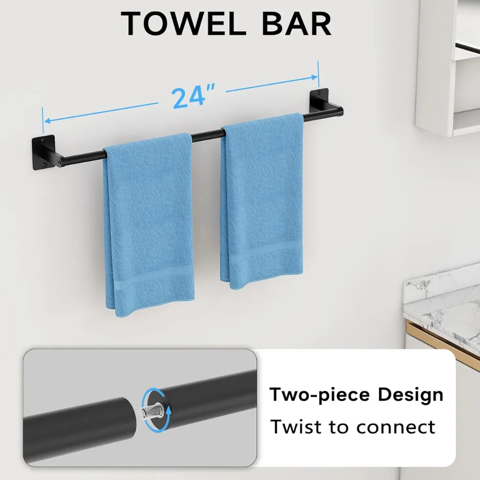 Black Bathroom Accessories Set 4-Piece Bathroom Hardware Set 24 Inch Towel Bar Robe Hooks Toilet Paper Holder view 4