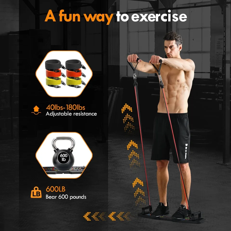 PUsh Up Board,Home Gym,Portable Exercise Equipment,Pilates Bar And 20 Fitness Accessories With Resistance Bands And Ab Roller Wheel,Full view 6