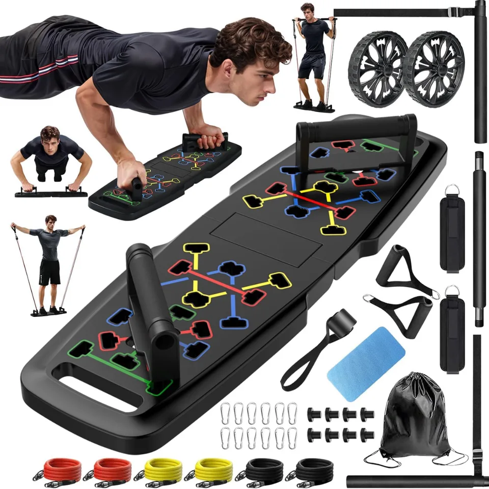 PUsh Up Board,Home Gym,Portable Exercise Equipment,Pilates Bar And 20 Fitness Accessories With Resistance Bands And Ab Roller Wheel,Full view 1