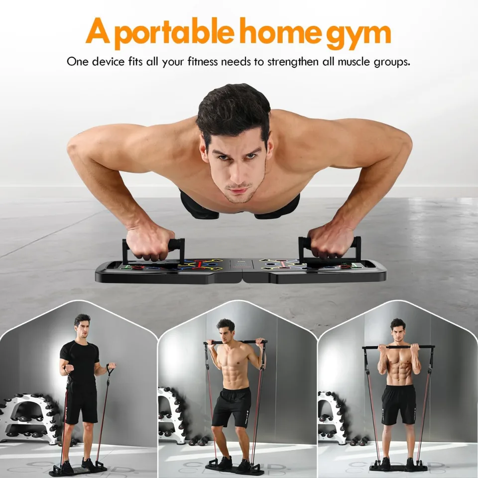 PUsh Up Board,Home Gym,Portable Exercise Equipment,Pilates Bar And 20 Fitness Accessories With Resistance Bands And Ab Roller Wheel,Full view 2