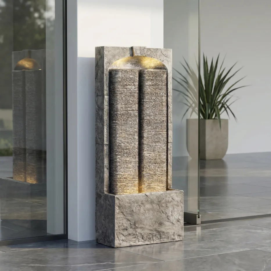 Outdoor Water Fountain Cascading LED Lights 39inch H, Resin Fiberglass With Quiet Pump, Freestanding Water Feature: For Garden Patio Porch view 2
