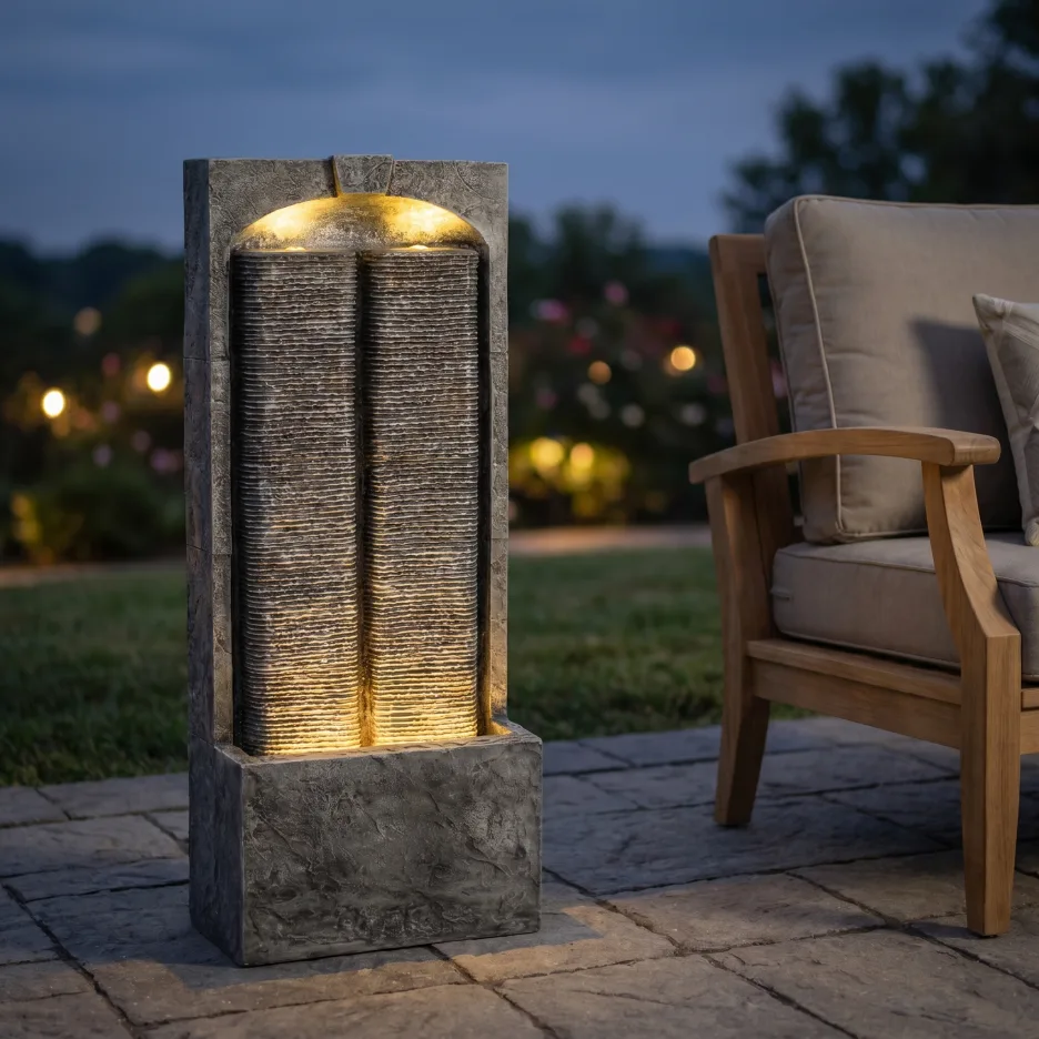 Outdoor Water Fountain Cascading LED Lights 39inch H, Resin Fiberglass With Quiet Pump, Freestanding Water Feature: For Garden Patio Porch view 3