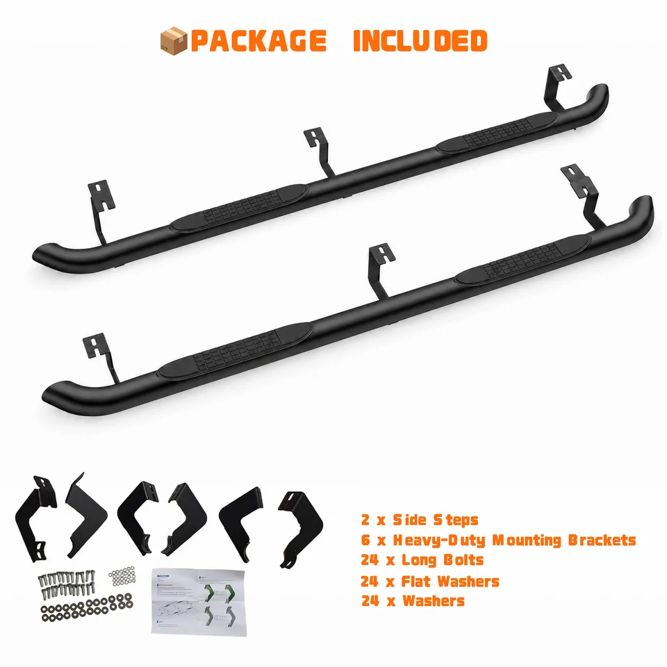 2PCS 4 Inch Running Boards Side Steps Fit Toyota Tacoma 2005-2023 (Crew Cab/Double Cab) Oval Straight Carbon Steel Black Powder, Off-Road view 6