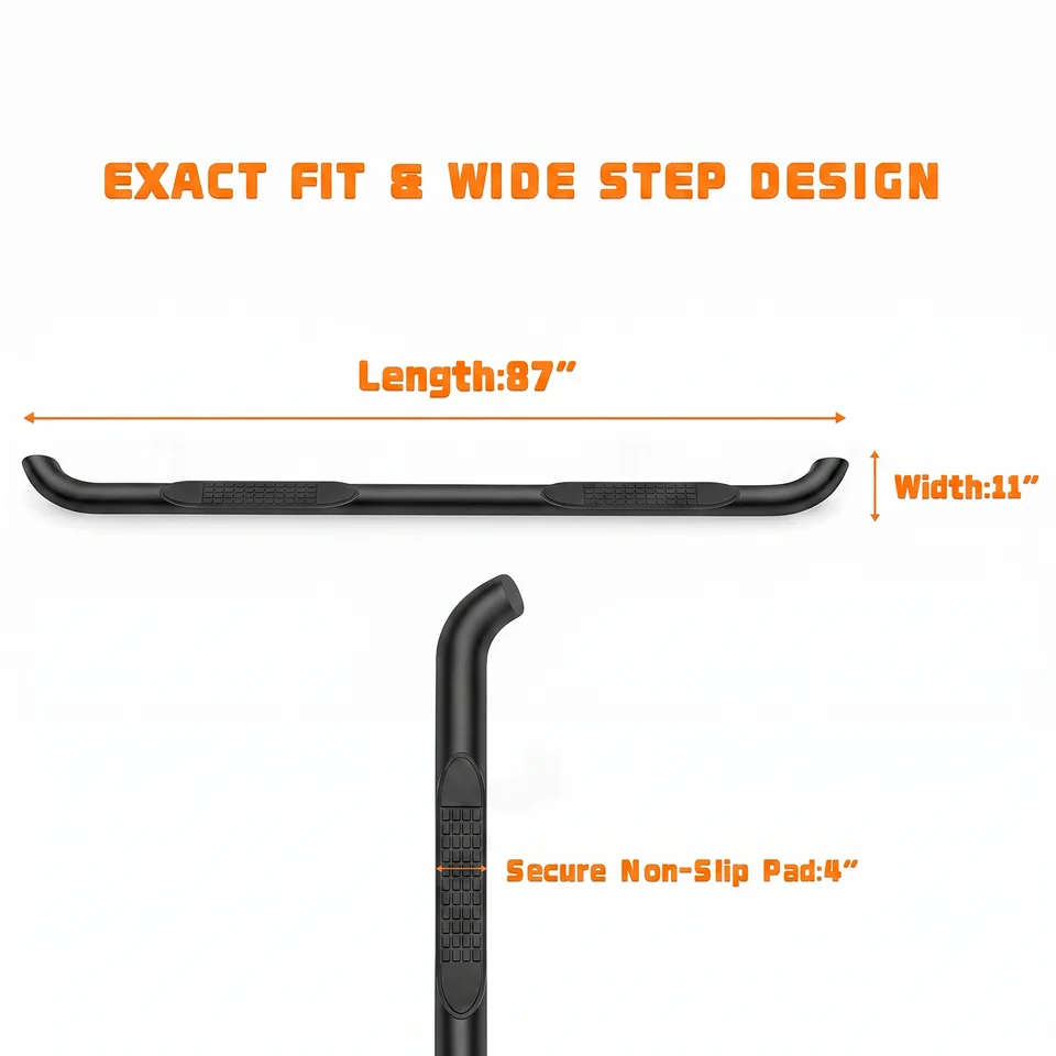 2PCS 4 Inch Running Boards Side Steps Fit Toyota Tacoma 2005-2023 (Crew Cab/Double Cab) Oval Straight Carbon Steel Black Powder, Off-Road view 4