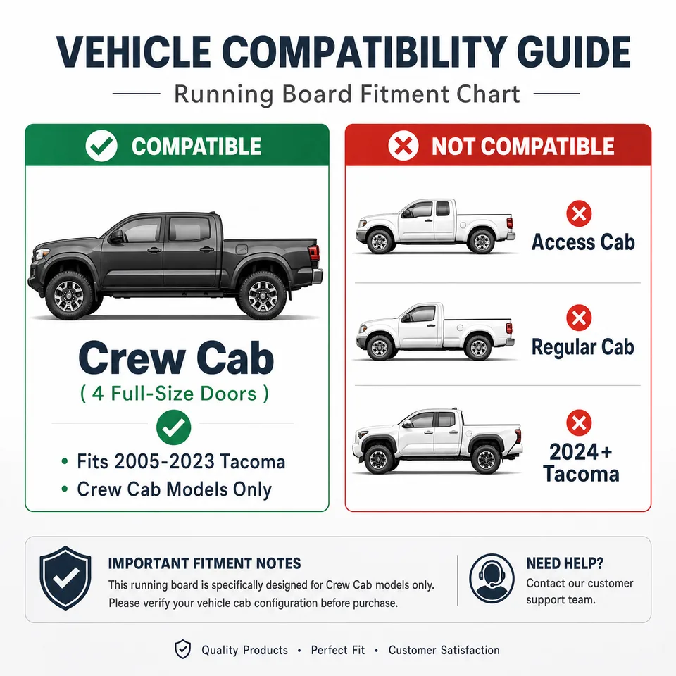 2PCS 4 Inch Running Boards Side Steps Fit Toyota Tacoma 2005-2023 (Crew Cab/Double Cab) Oval Straight Carbon Steel Black Powder, Off-Road view 9