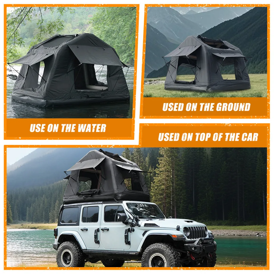 Portable Amphibious Inflatable Tent For Camping Foldable Offroad Roof Top Tent Floating Tent (With Ladder, Black) view 9