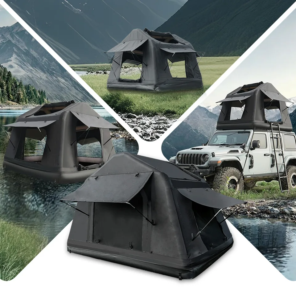 Portable Amphibious Inflatable Tent For Camping Foldable Offroad Roof Top Tent Floating Tent (With Ladder, Black) view 4