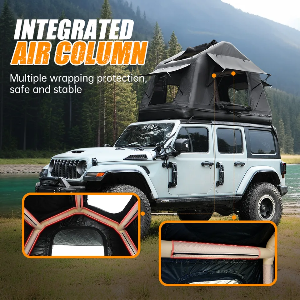 Portable Amphibious Inflatable Tent For Camping Foldable Offroad Roof Top Tent Floating Tent (With Ladder, Black) view 3