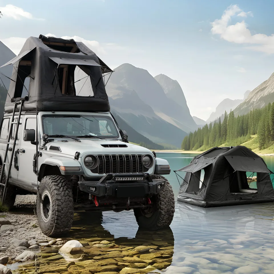 Portable Amphibious Inflatable Tent For Camping Foldable Offroad Roof Top Tent Floating Tent (With Ladder, Black) view 1
