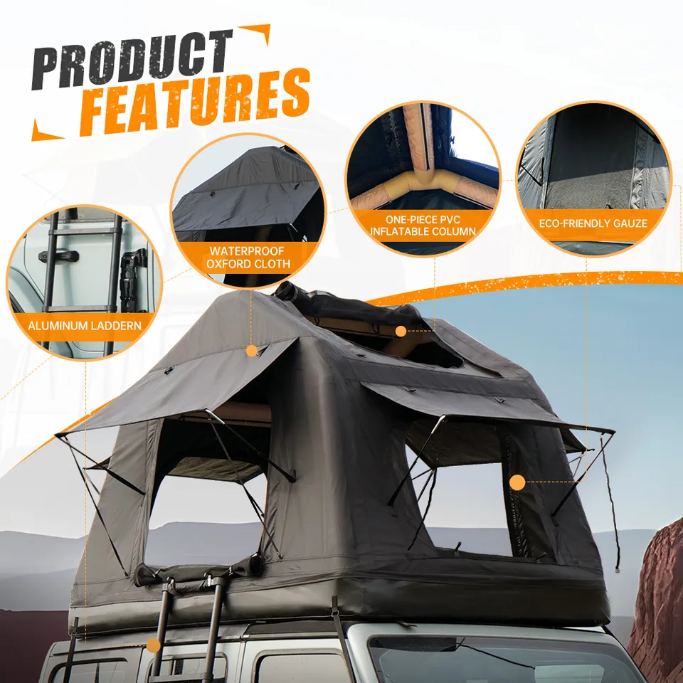 Portable Amphibious Inflatable Tent For Camping Foldable Offroad Roof Top Tent Floating Tent (With Ladder, Black) view 7