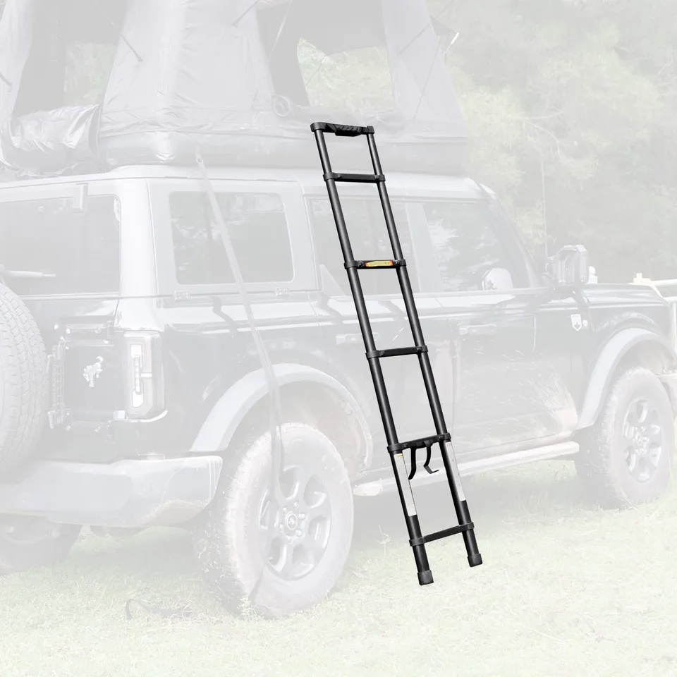Roof top tent and roof rack use Portable Folding Aluminium Telescopic Ladder Non-Slip Extension Telescoping Ladder with Hooks view 1