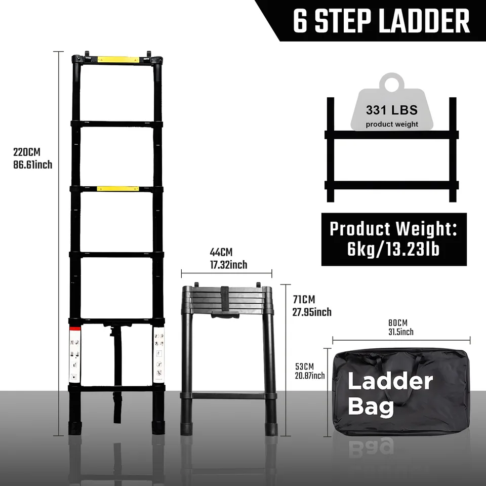 Roof top tent and roof rack use Portable Folding Aluminium Telescopic Ladder Non-Slip Extension Telescoping Ladder with Hooks view 7