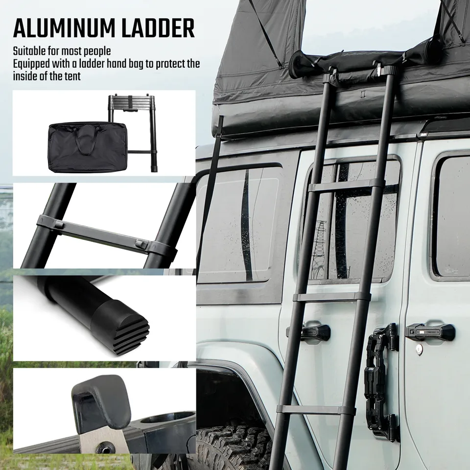 Roof top tent and roof rack use Portable Folding Aluminium Telescopic Ladder Non-Slip Extension Telescoping Ladder with Hooks view 2