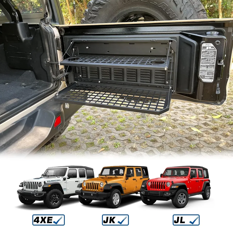 2-Tier Tailgate Table Rear Foldable Storage Cargo Rack Outdoor Camping Desk for 2007-2026 Jeep Wrangler JK&JL 4 Door (Not Fit JK Models with view 4