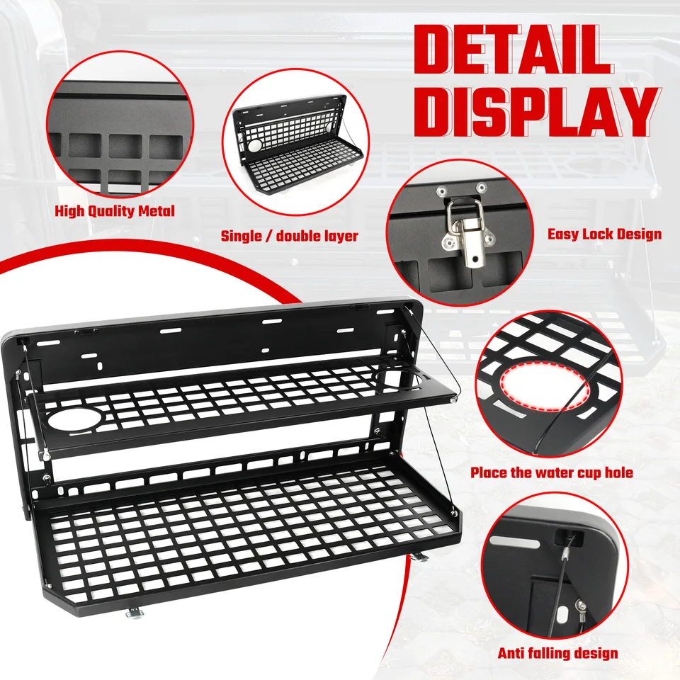 2-Tier Tailgate Table Rear Foldable Storage Cargo Rack Outdoor Camping Desk for 2007-2026 Jeep Wrangler JK&JL 4 Door (Not Fit JK Models with view 2