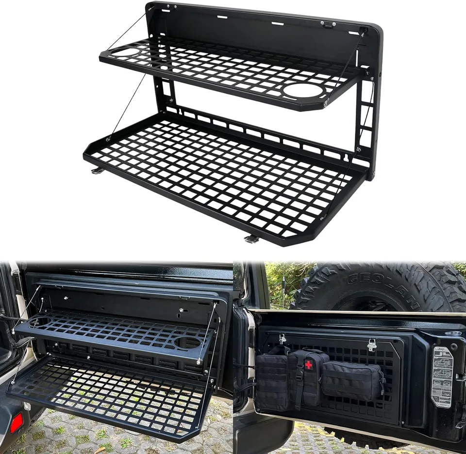2-Tier Tailgate Table Rear Foldable Storage Cargo Rack Outdoor Camping Desk for 2007-2026 Jeep Wrangler JK&JL 4 Door (Not Fit JK Models with view 7