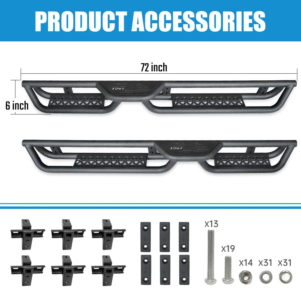 Coated Black Carbon 6-Inch 2-Stairs Side Step Rails Step Bars Steel Nerf Bars Running Boards Compatible with Jeep Wrangler JL 4 Doors view 12