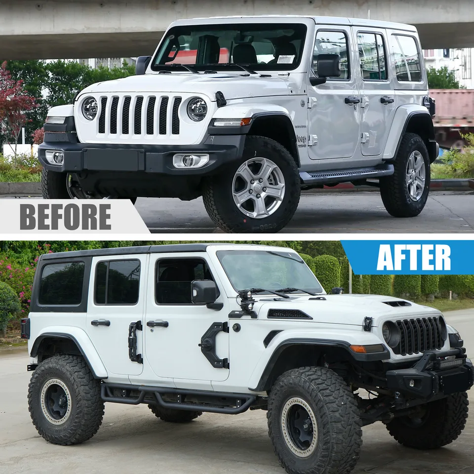Coated Black Carbon 6-Inch 2-Stairs Side Step Rails Step Bars Steel Nerf Bars Running Boards Compatible with Jeep Wrangler JL 4 Doors view 10