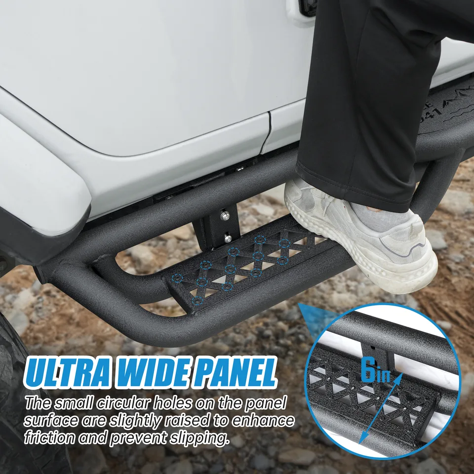 Coated Black Carbon 6-Inch 2-Stairs Side Step Rails Step Bars Steel Nerf Bars Running Boards Compatible with Jeep Wrangler JL 4 Doors view 5