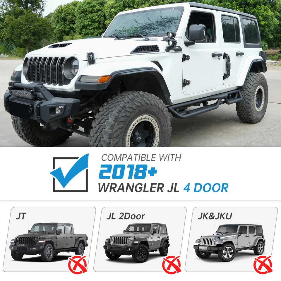 Coated Black Carbon 6-Inch 2-Stairs Side Step Rails Step Bars Steel Nerf Bars Running Boards Compatible with Jeep Wrangler JL 4 Doors view 2