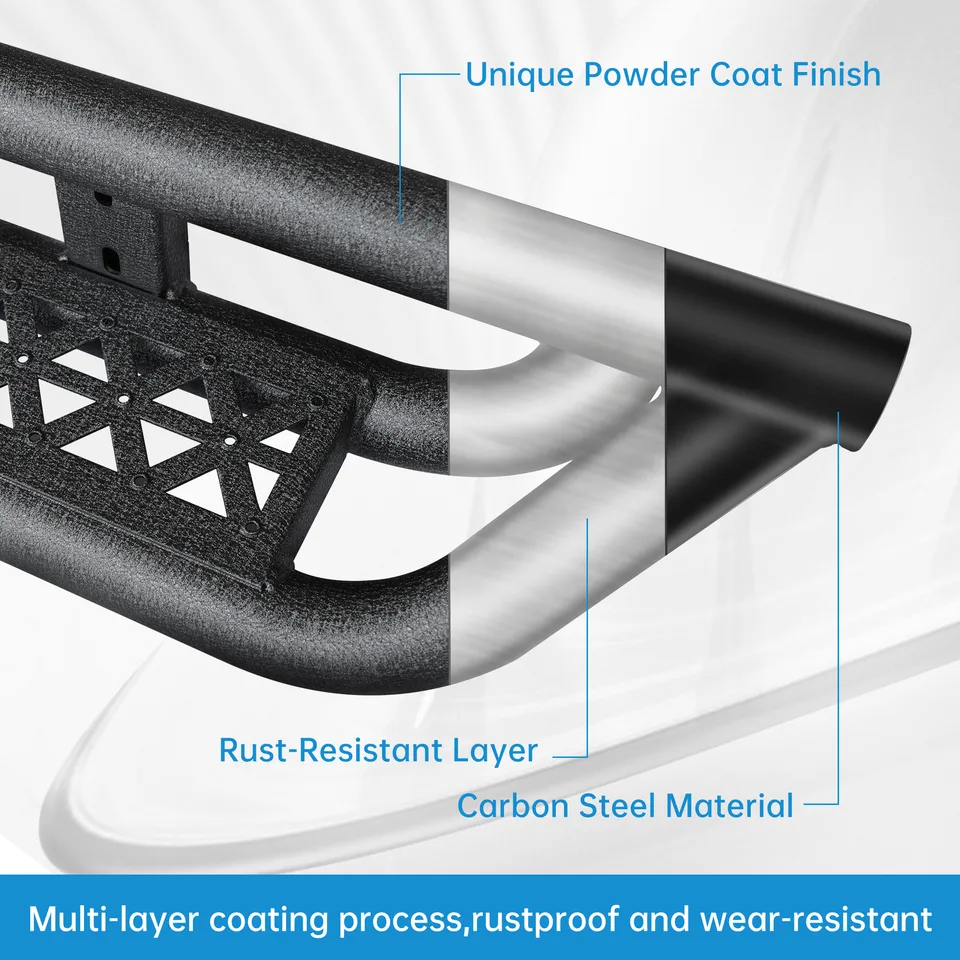 Coated Black Carbon 6-Inch 2-Stairs Side Step Rails Step Bars Steel Nerf Bars Running Boards Compatible with Jeep Wrangler JL 4 Doors view 11