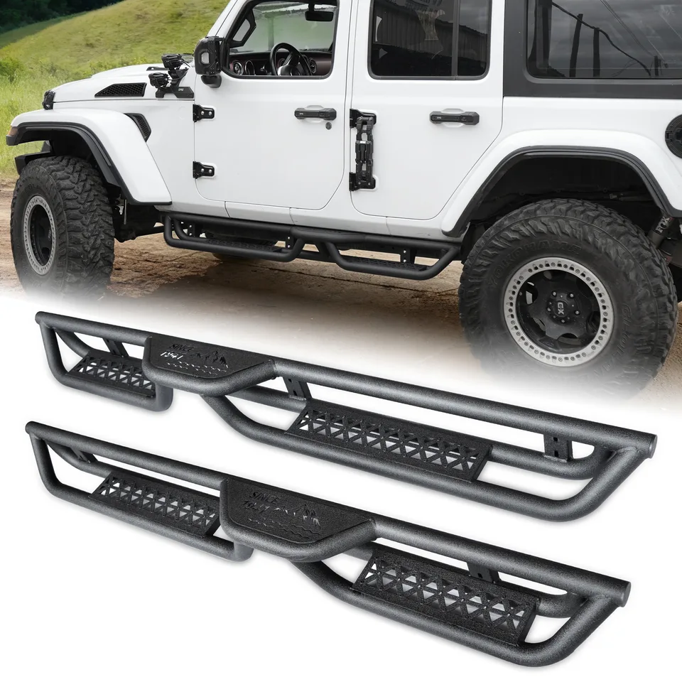 Coated Black Carbon 6-Inch 2-Stairs Side Step Rails Step Bars Steel Nerf Bars Running Boards Compatible with Jeep Wrangler JL 4 Doors view 1