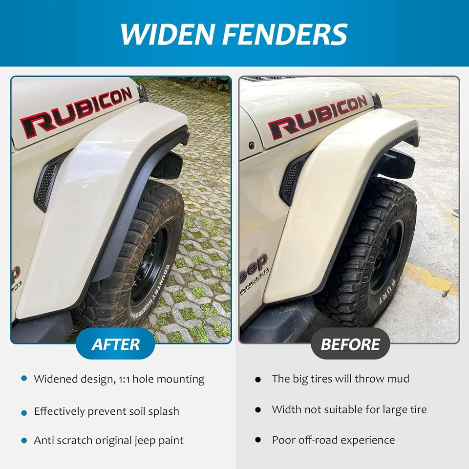 Fenders Front & Rear Fenders Compatible with 2018-2026 Jeep Wrangler JL and JLU Unlimited Rubicon, Off-Road Wheel Fender Liner Set 4 view 2