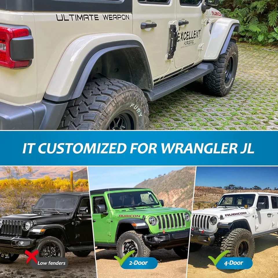 Fenders Front & Rear Fenders Compatible with 2018-2026 Jeep Wrangler JL and JLU Unlimited Rubicon, Off-Road Wheel Fender Liner Set 4 view 5
