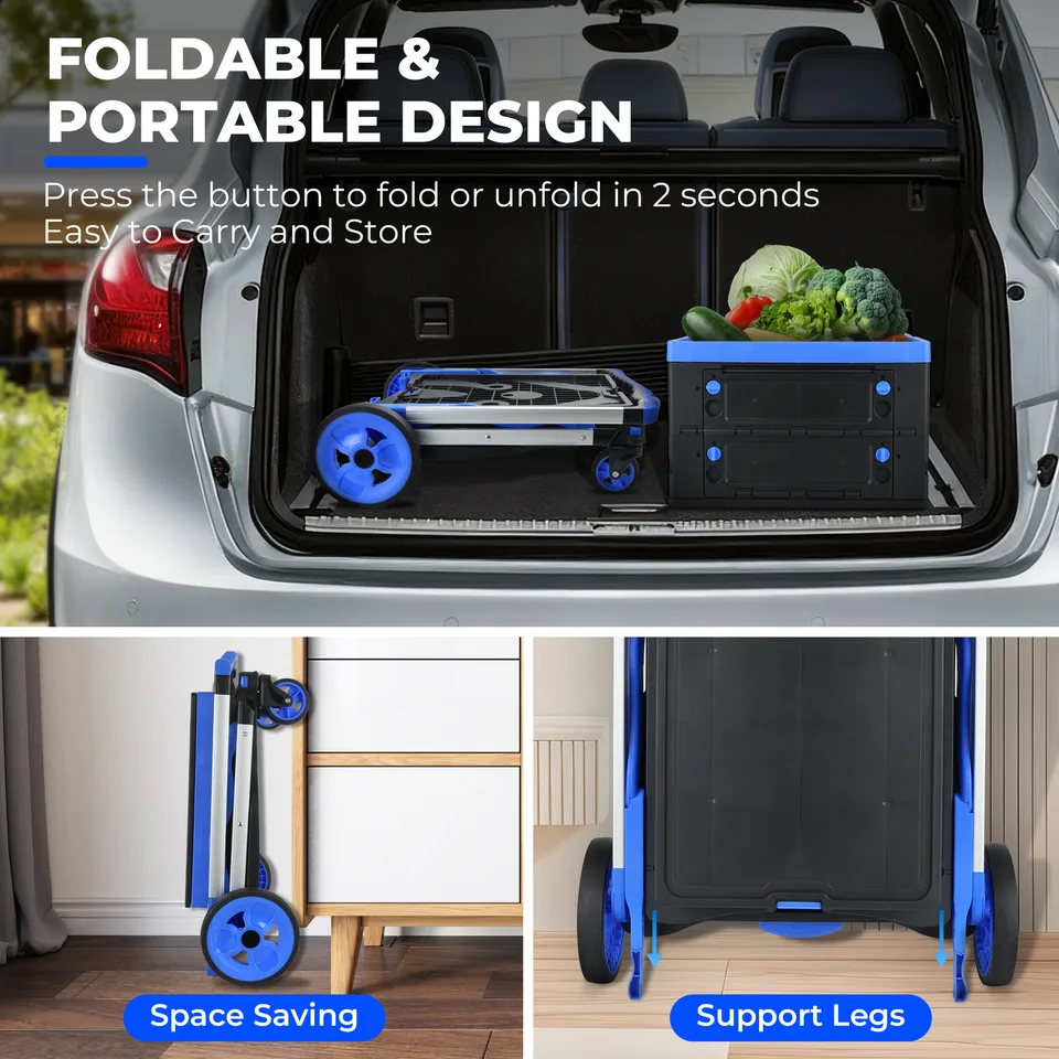 2-Tier Folding Cart Multi Use Functional Collapsible carts Shopping Trolley with Wheels Shopping Cart with Storage Crate Utility Cart for view 10