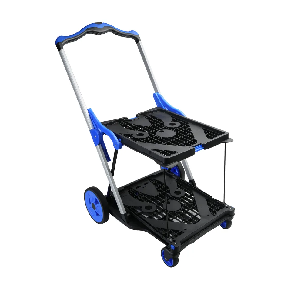 2-Tier Folding Cart Multi Use Functional Collapsible carts Shopping Trolley with Wheels Shopping Cart with Storage Crate Utility Cart for view 9