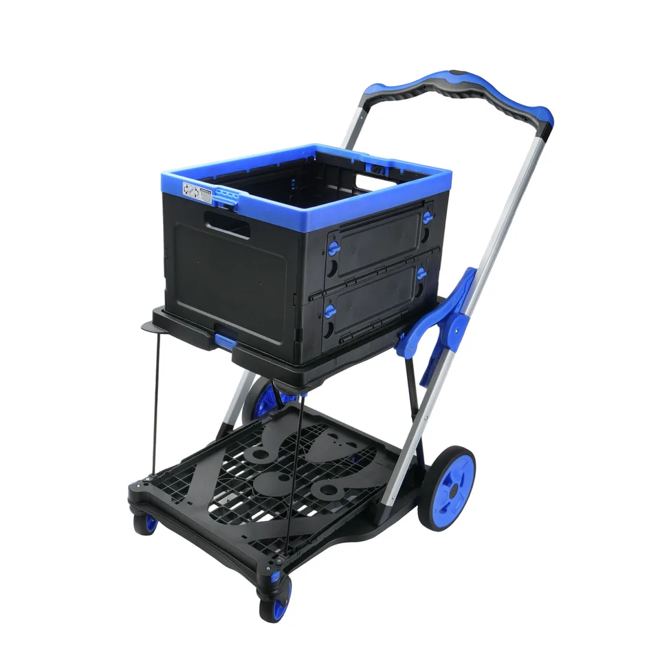 2-Tier Folding Cart Multi Use Functional Collapsible carts Shopping Trolley with Wheels Shopping Cart with Storage Crate Utility Cart for view 11