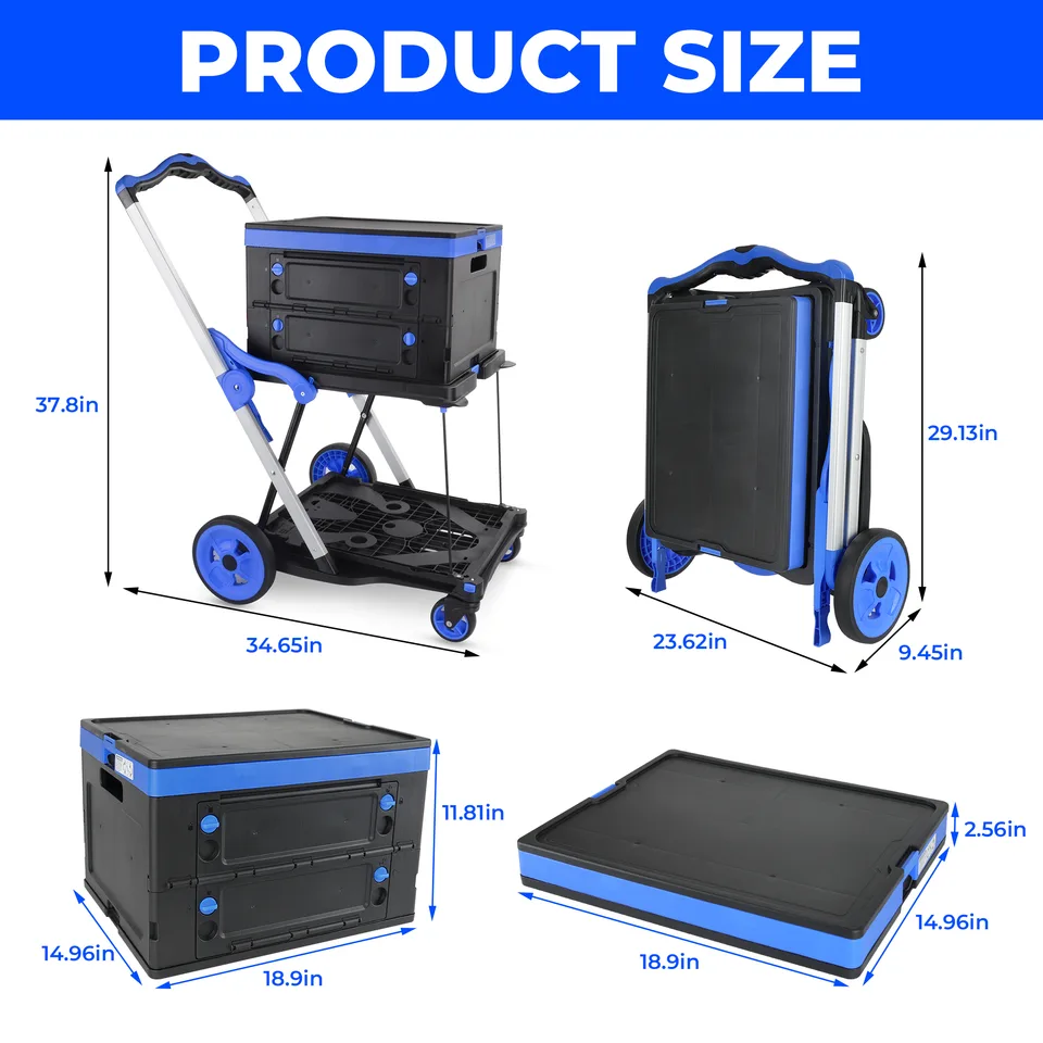 2-Tier Folding Cart Multi Use Functional Collapsible carts Shopping Trolley with Wheels Shopping Cart with Storage Crate Utility Cart for view 4