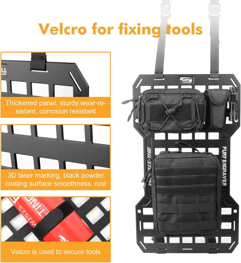 17515 Rigid Molle Panels For Vehicles Truck Mount Rack Panel Tactical Seat Back Organizer with 2 Organizer Storage Bag, 1 Multi-tool Pliers view 3