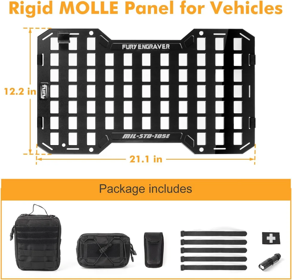 17515 Rigid Molle Panels For Vehicles Truck Mount Rack Panel Tactical Seat Back Organizer with 2 Organizer Storage Bag, 1 Multi-tool Pliers view 2