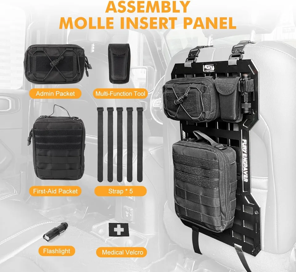 17515 Rigid Molle Panels For Vehicles Truck Mount Rack Panel Tactical Seat Back Organizer with 2 Organizer Storage Bag, 1 Multi-tool Pliers view 8