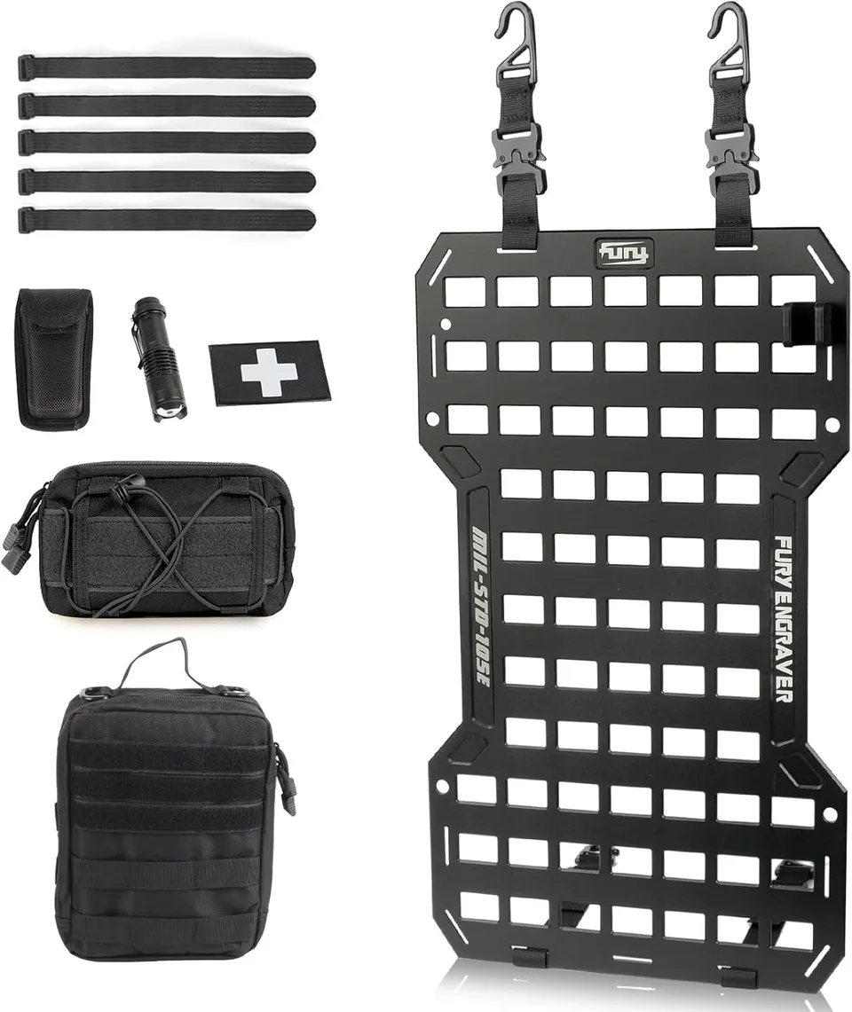 17515 Rigid Molle Panels For Vehicles Truck Mount Rack Panel Tactical Seat Back Organizer with 2 Organizer Storage Bag, 1 Multi-tool Pliers view 1