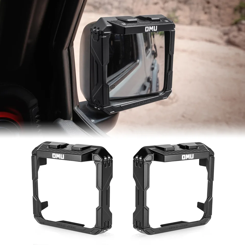 OMU Genesis Series Aluminum Rearview Mirror Rain Shield Frame For 2018+ Jeep Wrangler JL & 2020+ Jeep Wrangler Gladiator JT with Action view 1