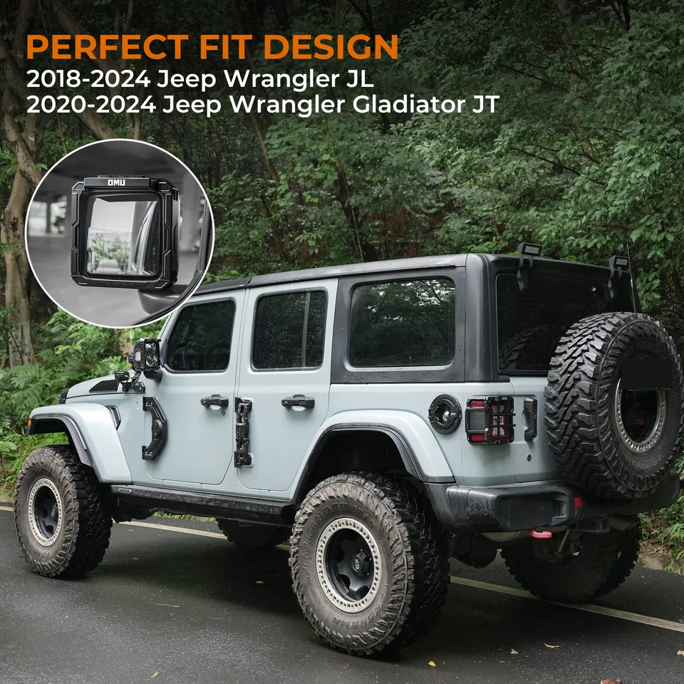 OMU Genesis Series Aluminum Rearview Mirror Rain Shield Frame For 2018+ Jeep Wrangler JL & 2020+ Jeep Wrangler Gladiator JT with Action view 11