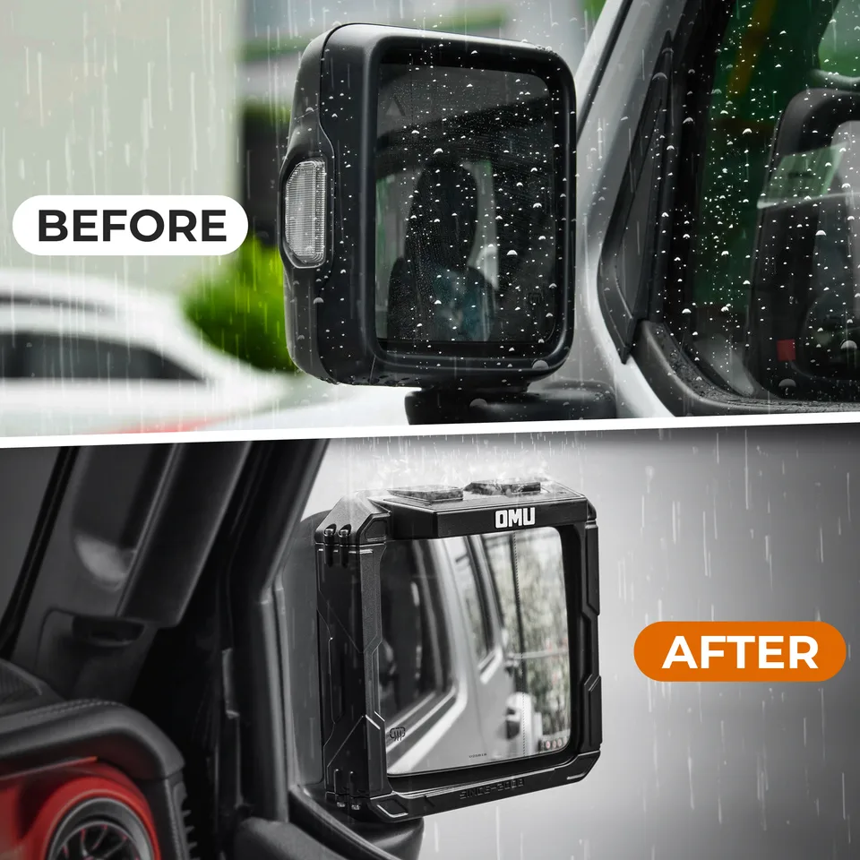 OMU Genesis Series Aluminum Rearview Mirror Rain Shield Frame For 2018+ Jeep Wrangler JL & 2020+ Jeep Wrangler Gladiator JT with Action view 12