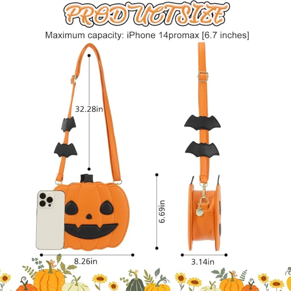 Ansicht 4 von Novelty Pumpkin Purse,Halloween Pumpkin Crossbody Bag,Horror Halloween Funny Purses Handbags