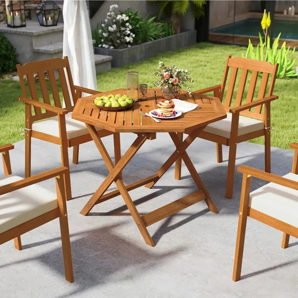 35.5 Inch Solid Wood Patio Dining Table Octagon Table With 1.97 Inch Umbrella Hole view 4
