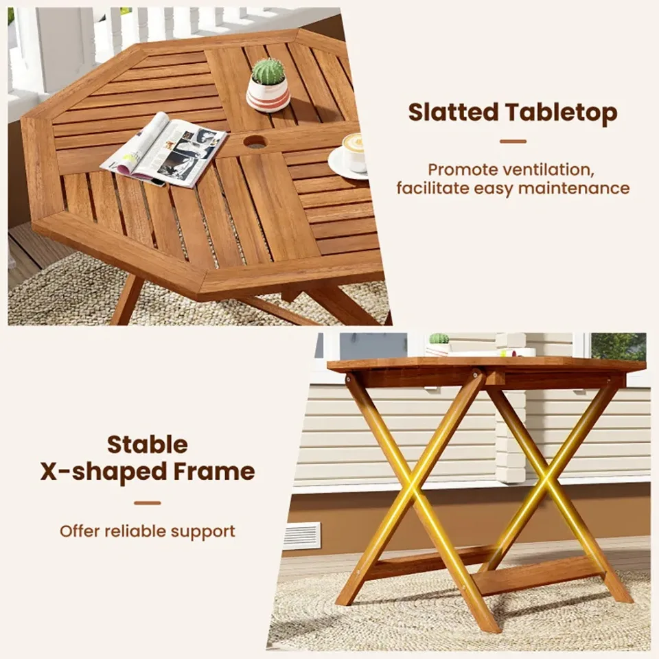 35.5 Inch Solid Wood Patio Dining Table Octagon Table With 1.97 Inch Umbrella Hole view 10
